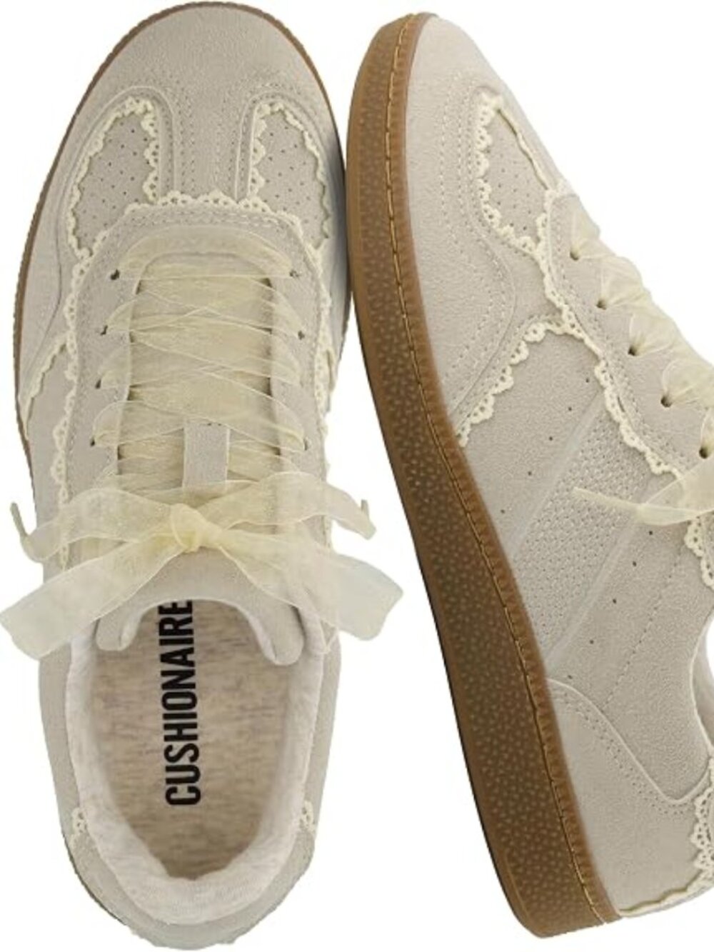 Women’s Lace Detail Casual Sneakers – Elegant Ribbon Lace-Up Shoes with Memory F